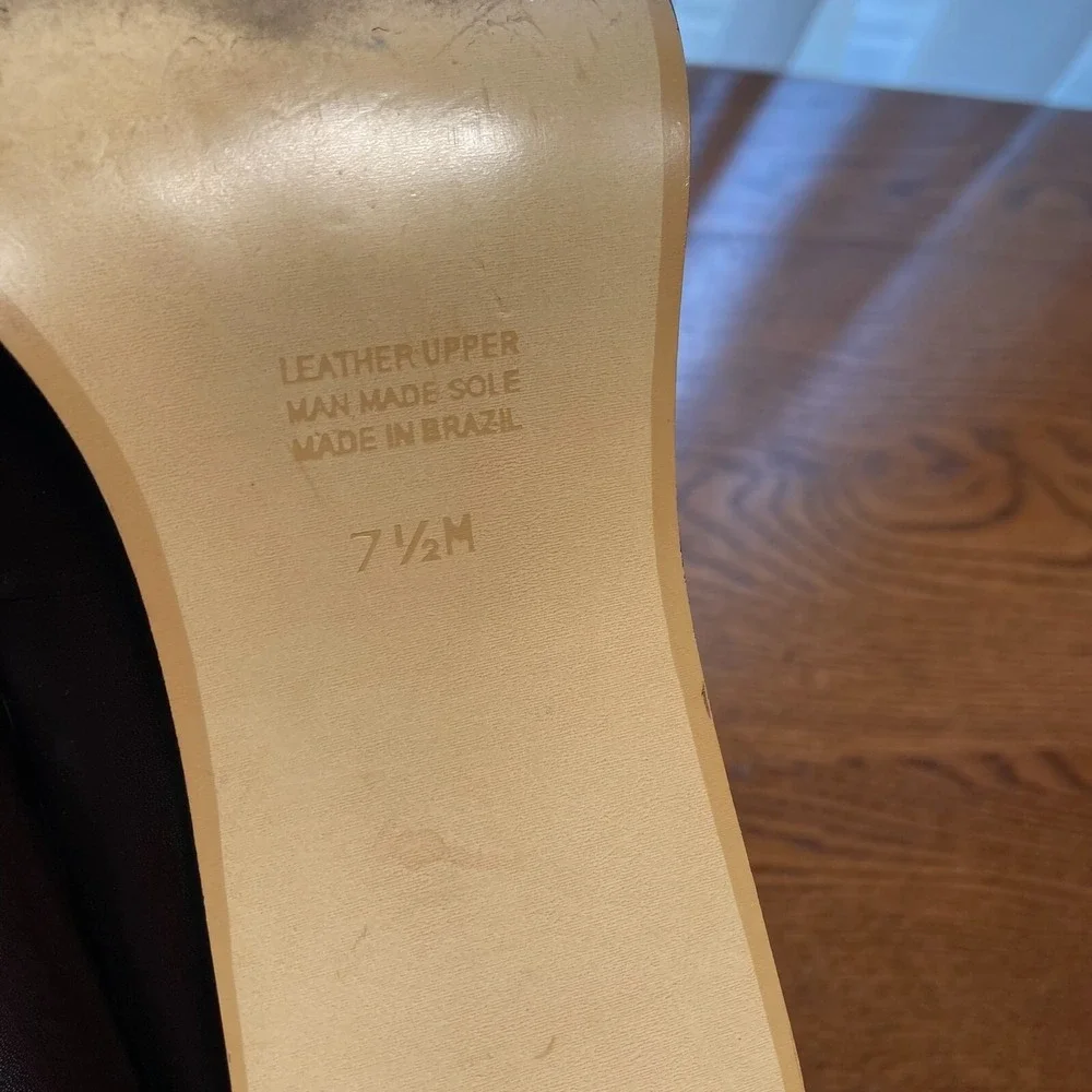 VTG Worthington Embossed Dark Brown Leather Chunky Block Heel Womens 7.5 Y2k